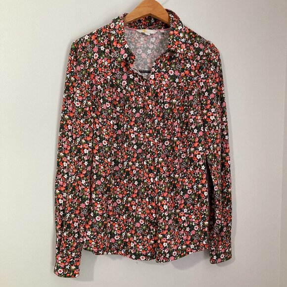 Boden Women 10 Floral Navy Soft Jersey Button Up Long Sleeve English Shirt - Picture 1 of 10
